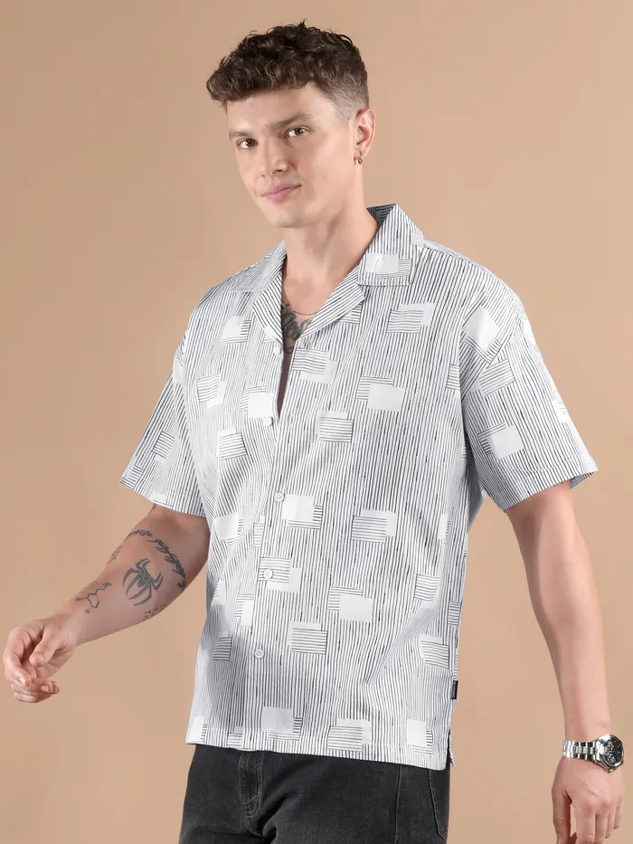 White Printed Cuban Shirt